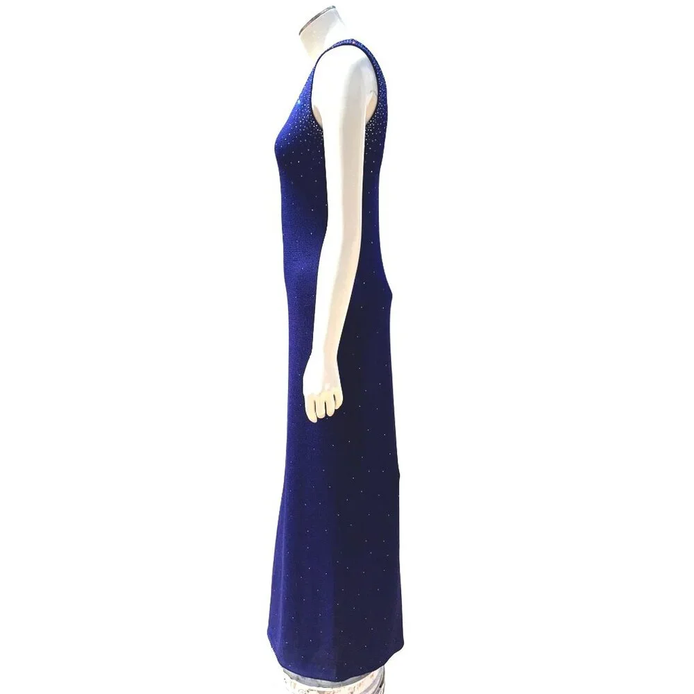 Vintage Dress by St John 2 Royal Purple Santana Knit Maxi Rhinestone Sparkle Gow - Picture 3 of 16